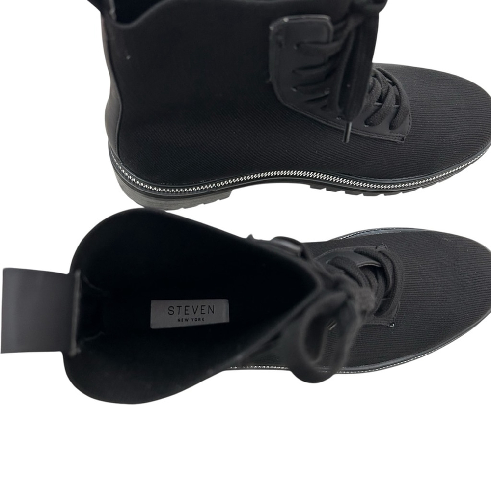 Steven New York Black Silver Firenze Stretch Knit Combat Booties Women’s Sz 8.5 - Picture 14 of 14
